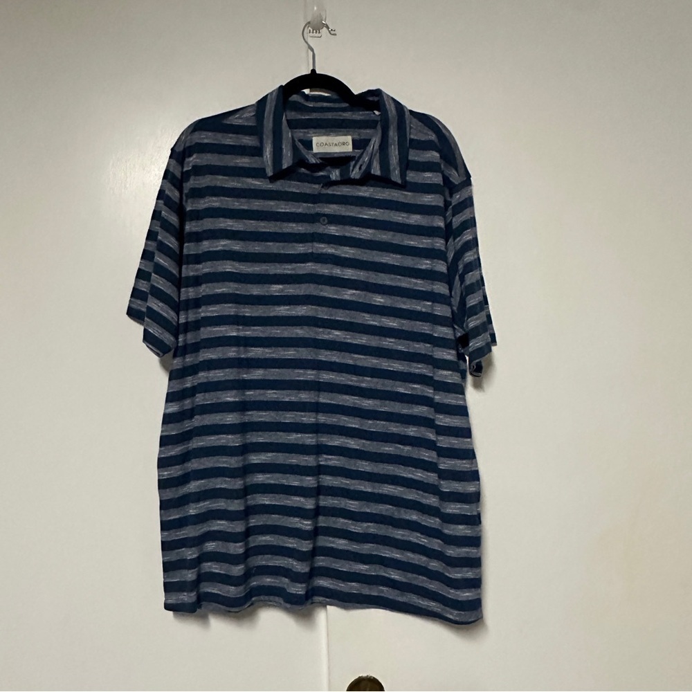 Coastaoro Mens Blue Striped Short Sleeve Button-Up Shirt Size XL